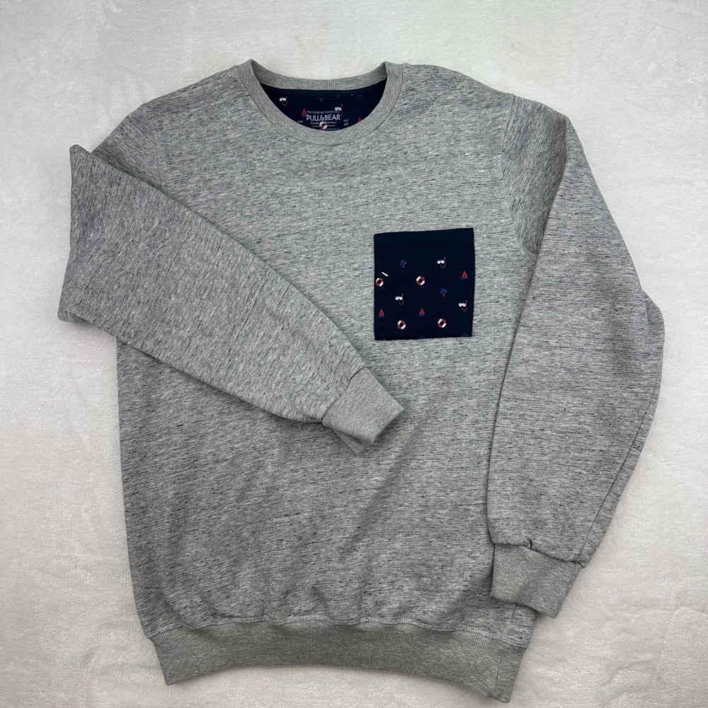 Pull&Bear Sweatshirt Nautical Pocket Grey Pullover Casual Everyday Essentials